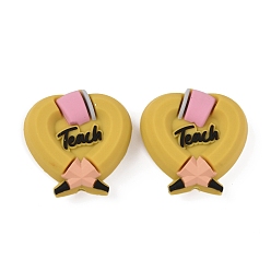 Сердце Силиконовые бусины на тему дня учителя, сердце, 28.5x28x11 мм, отверстие : 2 мм