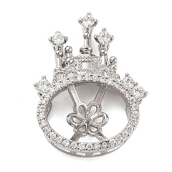 Платина Подвеска из латуни с микропаве и кубическим цирконием в виде замка, поручни, за половину пробурено бисера, платина, 23x17.5x5 мм, отверстие : 2.5x4~5 мм, штифты : 0.7 мм