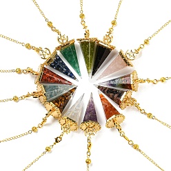 Смешанные камни Большие подвески-маятники из смеси драгоценных камней и смолы, с реечной накладкой из латуни с золотистым напылением, без свинца и без кадмия, шестиугольный конус, 300~305 мм