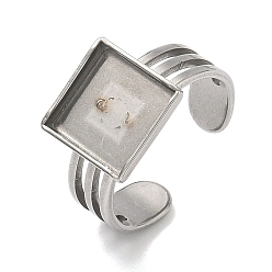 Нержавеющая Сталь Цвет 304 кольца манжеты из нержавеющей стали, Квадратная подушечная кольцевая основа крепления, цвет нержавеющей стали, 11.5x11.5 мм, размер США 8 1/2 (18.5 мм), Размер лотка: 10.5x10.5 мм