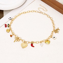 Золотой Эмалевые подвески в виде сердца, перца и вишни, золотые, 16.54 дюйм (42 см)