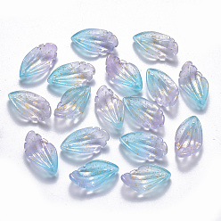 Лиловый Двухцветные стеклянные подвески, с блеском порошок, матовые, лист, сирень, 22.5x12.5x5.5 мм, отверстие : 1 мм