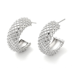 Платина Круглые серьги-гвоздики из латуни для женщин, без свинца и без кадмия, платина, 21.5x8 мм