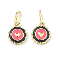 Светло-Вишневый Плоский круглый латунный эмалированный кулон с узором в виде сердечек., без кадмия и без свинца, долговечный, стойки покрытие, реальный 18 k позолоченный, светло-вишневый, 12.5x10x2 мм, застежка : 8x5x1 mm, внутренний диаметр: 6.5x3 мм