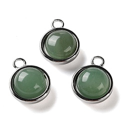 Зеленый Авантюрин Естественный зеленый авантюрин подвески, 304 полукруглые подвески из нержавеющей стали, цвет нержавеющей стали, 20x15.5x8.5 мм, отверстие : 2.5 мм
