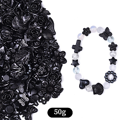 Черный 50г акриловые перламутровые блестящие бусины, разнообразные, чёрные, 11.5~25x8~25x2~6 мм, отверстие : 1~2 мм