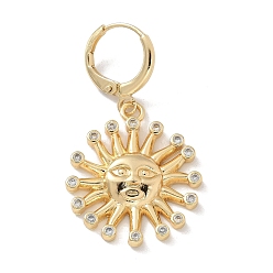 Настоящее золото 18K Латунные серьги из микро-паве прозрачного кубического циркония, солнце, реальный 18 k позолоченный, 37.5x21 мм