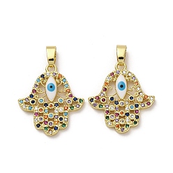 Разноцветный Латунные микро проложить кубического циркония подвески, без кадмия, без никеля и без свинца, Хамса рука с подвесками для глаз, с эмалью, реальный 18 k позолоченный, красочный, 21x18.5x3 мм, отверстие : 2.6x4.8 мм