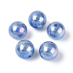 Cornflower Blue UV Plating Opaque Acrylic Beads, Iridescent, Textured Round, Cornflower Blue, 15.5mm, Hole: 2mm