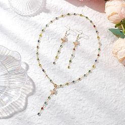 Разноцветный Комплекты из серег и ожерелий ручной работы с элементами лэмпворка от сглаза и латунной фурнитурой, бабочка и глаз, красочный, 488 мм