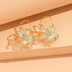 Orange Acrylic & Stainless Steel Stud Earrings for Women, Flower, Orange, 36x32mm