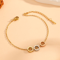 Gear 304 Bracelets à breloques tricolores en acier inoxydable pour femmes, couleur or rose et or et acier inoxydable, vitesse, 6.30 pouce (16 cm)