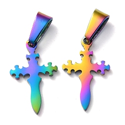 Rainbow Color Ионное покрытие (ip) 304 подвески из нержавеющей стали, для изготовления ювелирных изделий, крестик, Радуга цветов, 19x12x1.2 мм, отверстие : 3.5x7 мм