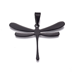 Черный Цвет Металла 304 подвески из нержавеющей стали, стрекоза, металлический черный , 32x45x1 мм, отверстие : 10x4.5 мм
