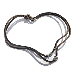 Античное Серебро Подвеска в виде сердца из сплава в стиле бохо, искусственный кожаный шнур, двухслойные ожерелья, кокосового коричневый, античное серебро, 17.72 дюйм (45 см)