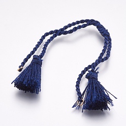 Mitternachtsblau Twisted Polyester Armbänder machen, mit Quaste und Messingfunden, Mitternachtsblau, 11 Zoll ~ 12-5/8 Zoll (28~32 cm), 2 mm, Bohrung: 2 mm
