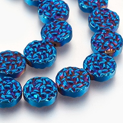 со Синим Покрытием Гальваническая немагнитная синтетическая гематитовая нить, плоско-круглые, с покрытием синим, 12x3.5 мм, отверстие : 1 мм, около 33 шт / нитка, 15.55 дюйм (39.5 см)