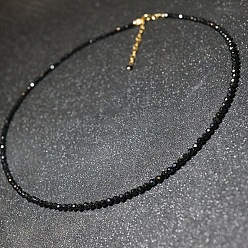 Negro Gargantillas con cuentas redondas facetadas de vidrio y cadenas terminales de aleación de zinc., dorado, negro, 11.81 pulgada (30 cm)