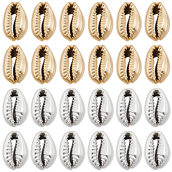 Платиновый & Золотой 80шт. 2 цвета гальванически покрытые бусины из натуральных раковин каури, формы раковины, платиной и золотом, 15~20x10~12x5~6 мм, отверстие : 12~14x2~3 мм, 40 шт / цвет