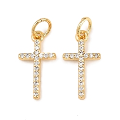 Настоящее золото 18K Латунные микро проложить кубического циркония подвески, крест прелести, без свинца и без кадмия, долговечный, стойки покрытие, реальный 18 k позолоченный, 15.5x8x2 мм, Перейти кольцо: 5x1 мм, внутренний диаметр: 3 мм