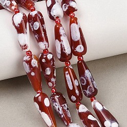 (224) Цвет бронзы Олимп внутри цвета Природные пожары треск агат бисер нитей, окрашенная и подогревом, слеза, с бисером, 20~20.5x7.5~8 мм, отверстие : 1.2 мм, около 18 шт / нитка, 15.67'' (39.8 см)