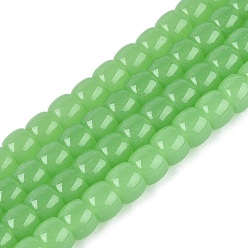 Светло-зеленый Стеклянные бусины, имитация нефрита , колонка, светло-зеленый, 9.5~10x8 мм, отверстие : 1~1.2 мм, около 45~49 шт / нитка, 14.17~16.14 дюйм (36~41 см)