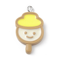 Темный Хаки Непрозрачные подвески из искусственной смолы, с платиновыми тоновыми железными петлями, мороженое с улыбающимся лицом, Темный хаки, 31.5x17.5x4.5 мм, отверстие : 2 мм