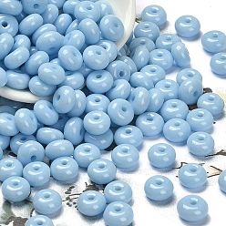 Светло-Голубой Стеклянный бисер непрозрачных цветов, пончик, Небесно-голубой, 8x5 мм, отверстие : 1.5 мм, Около 1000 шт / фунт