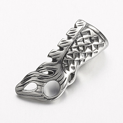 Argent Antique 304 embouts cordon d'acier inoxydable, embouts, queue de poisson, argent antique, 32x13.5mm, Trou: 6.5mm, diamètre intérieur: 8 mm