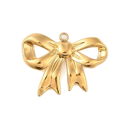 Настоящее золото 18K Ионное покрытие (ip) 304 подвески из нержавеющей стали, очарование бантом, реальный 18 k позолоченный, 23x30x4 мм, отверстие : 2 мм