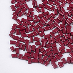 Brown Baking Paint Glass Flat Beads, Rectangle, Brown, 4~7x3~4x2.5mm, Hole: 0.8mm, about 2500pcs/bag