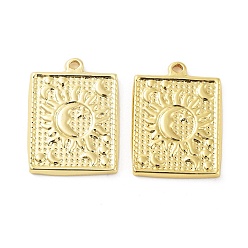 Rectangle 304 подвески из нержавеющей стали, реальный 18 k позолоченный, прямоугольник с солнцем, 22.5x17x2 мм, отверстие : 1.4 мм