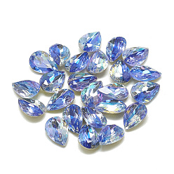Сапфир Сделай сам указал назад k 9 стеклянные кабошоны со стразами, случайное цветное покрытие, блестящий лазерный стиль, граненые, слеза, сапфир, 10x7x4.5 мм
