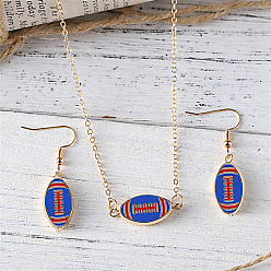 Королевский синий Комплекты ожерелий и серег с подвесками из цинкового сплава в стиле регби и эмали, золотые, королевский синий, 450 мм