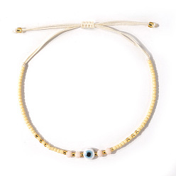 Желтая Старая Ткань  Браслеты из стеклянного бисера и плетеных из смолы бусин, Регулируемые браслеты из плетеной нейлоновой нити для женщин, злые глаза, старое кружево, 11.02 дюйм (28 см)