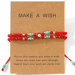 Glass Многослойные плетеные браслеты из бисера рондель ручной работы из стекла и синтетической бирюзы, эмалевые украшения от сглаза для мужчин и женщин, с открытки, внутренний диаметр: 11 дюйм (28 см)