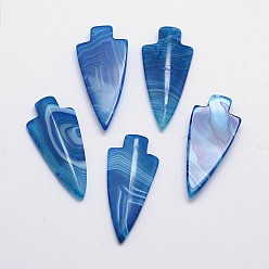 Озёрно--синий Arrowhead естественный агата кабошоны, окрашенные, Плут синий, 42~47x21~22x5~6 мм