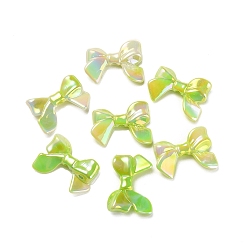 Green Yellow UV Plating Rainbow Iridescent Acrylic Beads, Bowknot, Green Yellow, 24x33x7mm, Hole: 3.5mm