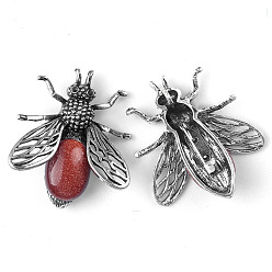 Камень с Пылевым Золотом Брошь в виде пчел из синтетического золотого камня, брошь в форме насекомого из сплава со стразами, античное серебро, 48x40 мм