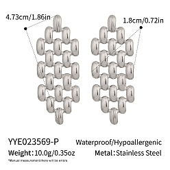 Серебро Серьги-гвоздики из нержавеющей стали с полыми цепочками, серебряные, 47.3x18 мм