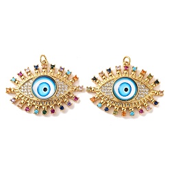 Темно-Голубой Стойка металлическая латунная микропрофилированная кубическая циркония подвески, со стеклом, с целью перехода в кольце, долговечный, злые глаза, реальный 18 k позолоченный, глубокое синее небо, 29x38x6.5 мм