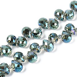 Темный Голубой Прозрачные стеклянные бусины, сверху просверленные бусы, с покрытием AB цвета, Грановитая Teardrop, темные голубые, слеза: 9.5x8 мм, отверстие : 0.8 мм, бусины : 3~4x2.5~3.5 мм, около 90~92 шт / нитка, 21.25~21.65 дюйм (54~55 см)