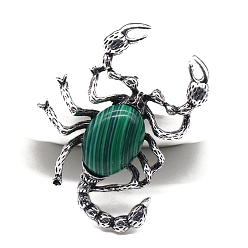 Малахит Синтетические малахита большие кулоны, Подвески в виде скорпиона из старинного серебряного сплава, 51x38 мм