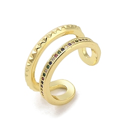 Colorful Golden Brass Micro Pave Cubic Zirconia Open Cuff Rings, Cadmium Free & Nickel Free & Lead Free, Colorful, 10.5mm, US Size 7(17.3mm)
