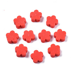 Rot Manuell Polymer Ton Perlen, Blume, rot, 9.5~10x10x3.5~4.5 mm, Bohrung: 1.6 mm