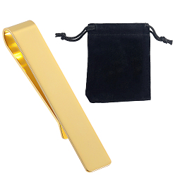 Golden 1Pc 304 Stainless Steel Tie Clip, Rectangle, with 1Pc Velvet Pouches and Storage Boxes, Golden, 48x8x6.5mm