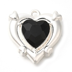 Черный Стойки подвески обшивки сплава, со стразами, сердце, чёрные, 20.5x19.5x6 мм, отверстие : 1.5 мм