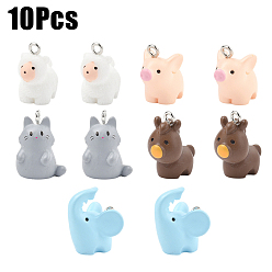 Mixed Shapes 10 шт 5 стили подвески из непрозрачной смолы, 3d подвески в виде животных с платиновыми плиссированными железными петлями, разноцветные, разнообразные, 19~22.5x10~16x12~20.5 мм, отверстие : 1.6~2 мм, 2 шт / стиль