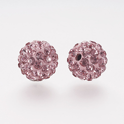 Light Rose Polymer Clay Rhinestone Beads, Grade A, Round, Pave Disco Ball Beads, Light Rose, 8x7.5mm, Hole: 1mm
