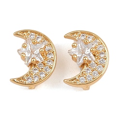 Луна Латунные микропаве целларовые дистанционные планки из кубического циркония, без никеля , реальный 18 k позолоченный, луна, 11x8.5x7 мм, отверстие : 1.5 мм